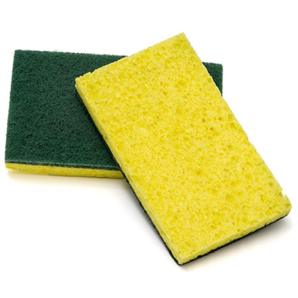 Sponge, Med Green/Yellow Scrubber 6″x3-3/8×3/4″ 5ct Pack THUMBNAIL