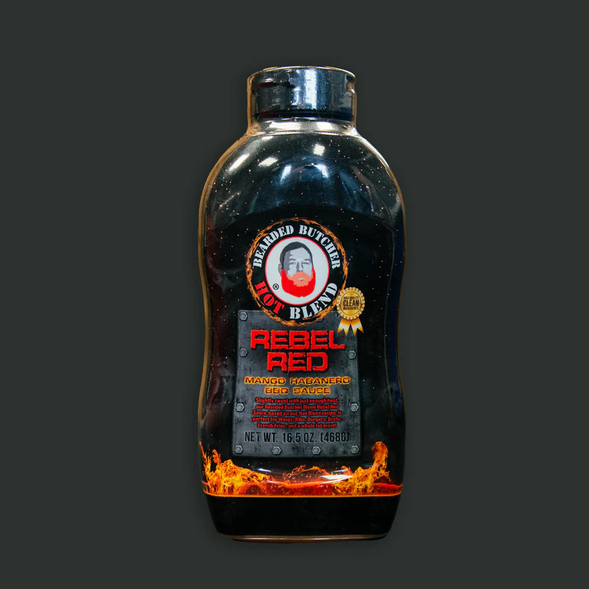 Bearded Butcher Hot Blend Rebel Red Mango Habanero BBQ Sauce 16.5 OZ Bottle SWATCH